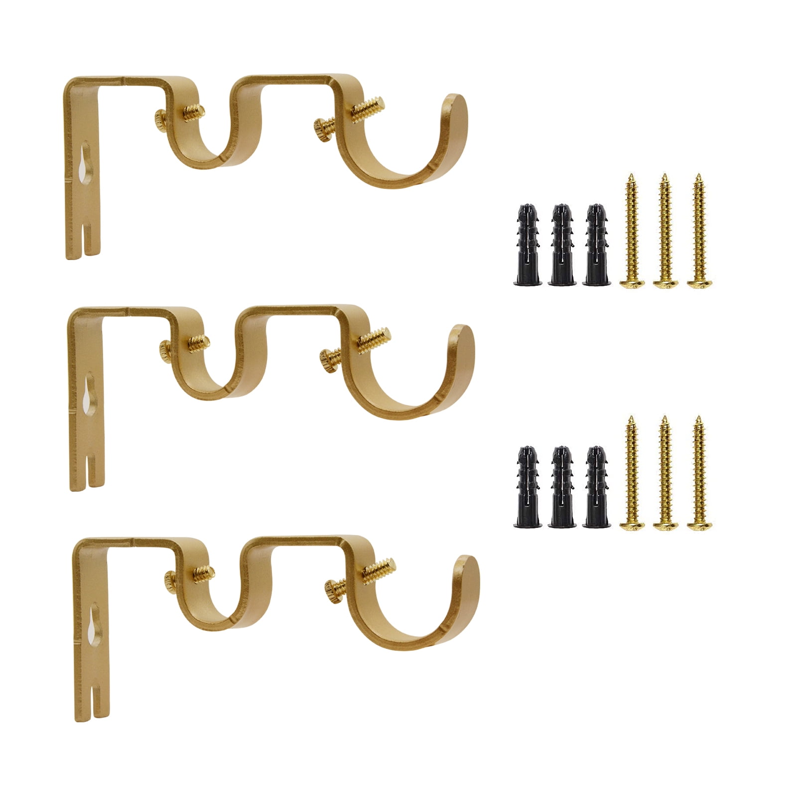 Adjustable Curtain Rod Wall Bracket, Saim 3 Pack Double Curtain Rod Holders for 1" and 5/8" Rod