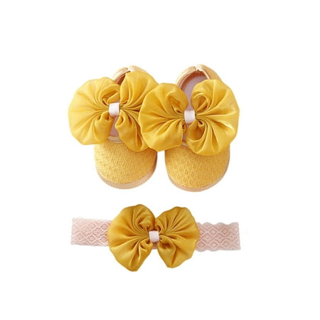 

Woobling Toddler Girls Baby Shoes Bowknot Mary Jane Flats Soft Sole First Walkers Shoe Wedding Loafers Cute Princess Flat Prewalker Comfort Yellow 3C