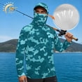 thumbnail image 3 of SEANATIVE Men's Sun Hoodie for Fishing, Long Sleeve Shirt UV Protection Cooling Full Coverage Fishing Pullover Top with Built-in Face Mask Neck Gaiter, 3XL, Teal Camouflage, 3 of 7