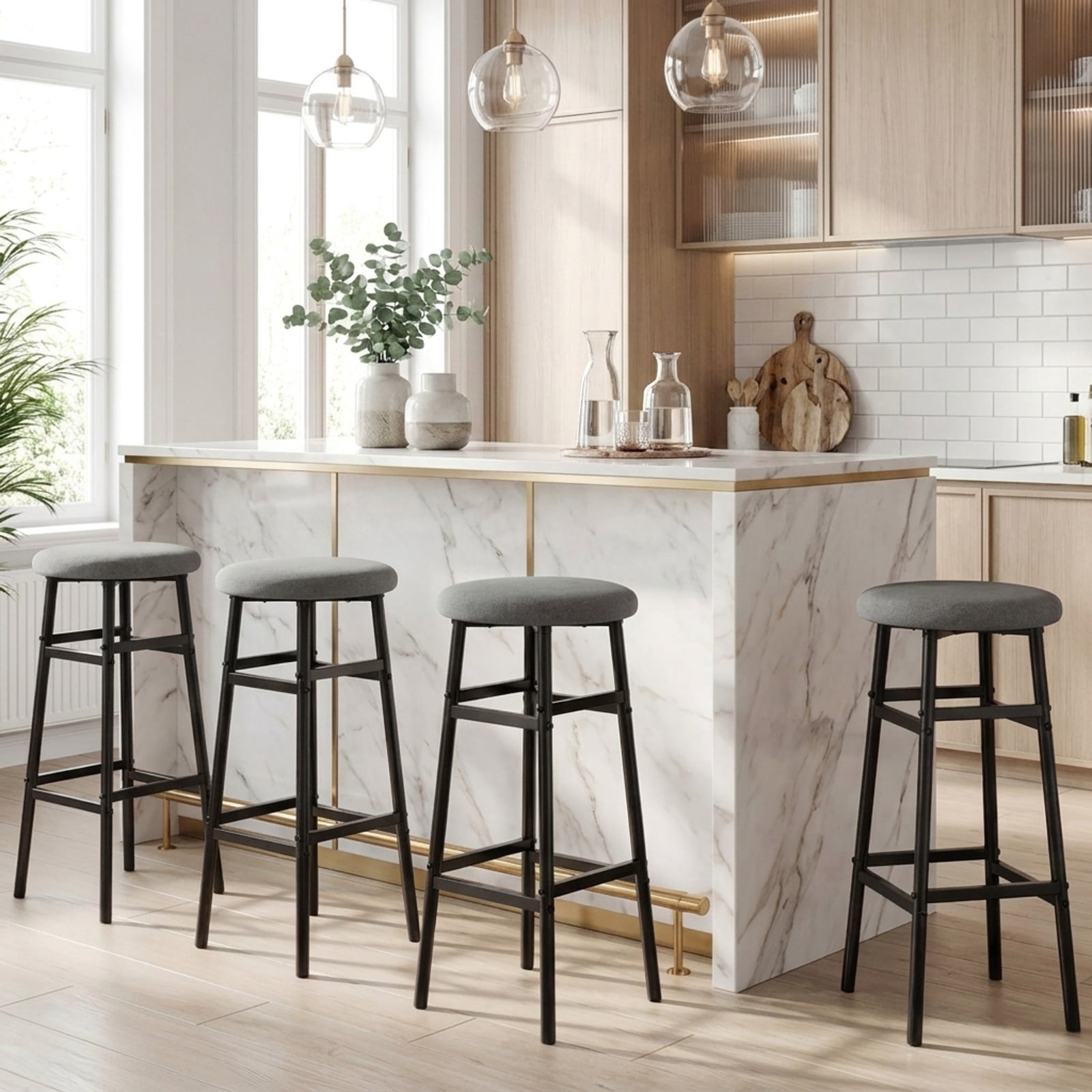 Furnibear Bar Stools Set of 2 with Sturdy Metal Frame and Footrest for Kitchen