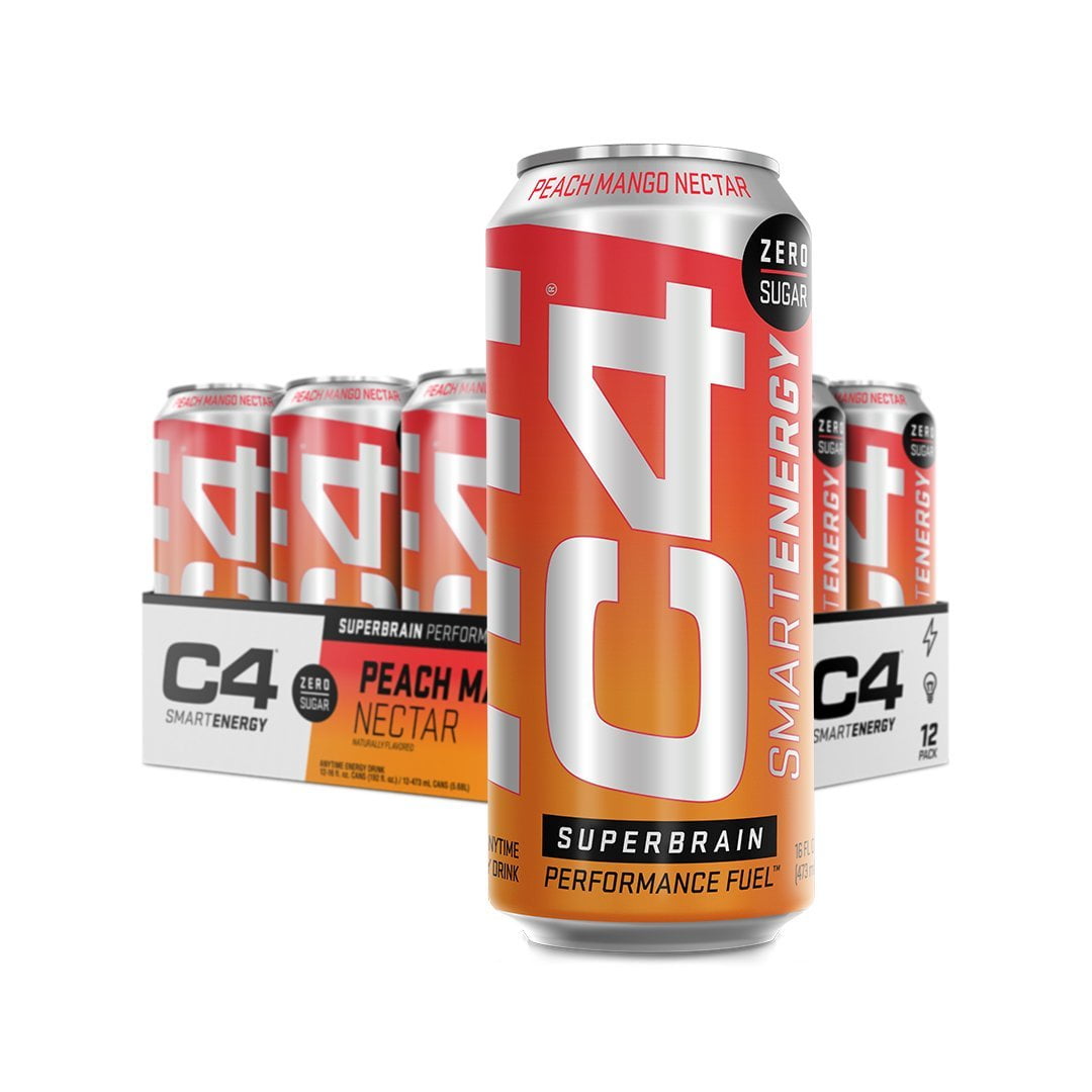 C4 Smart Energy Carbonated, Peach Mango Nectar, 12 Pack 