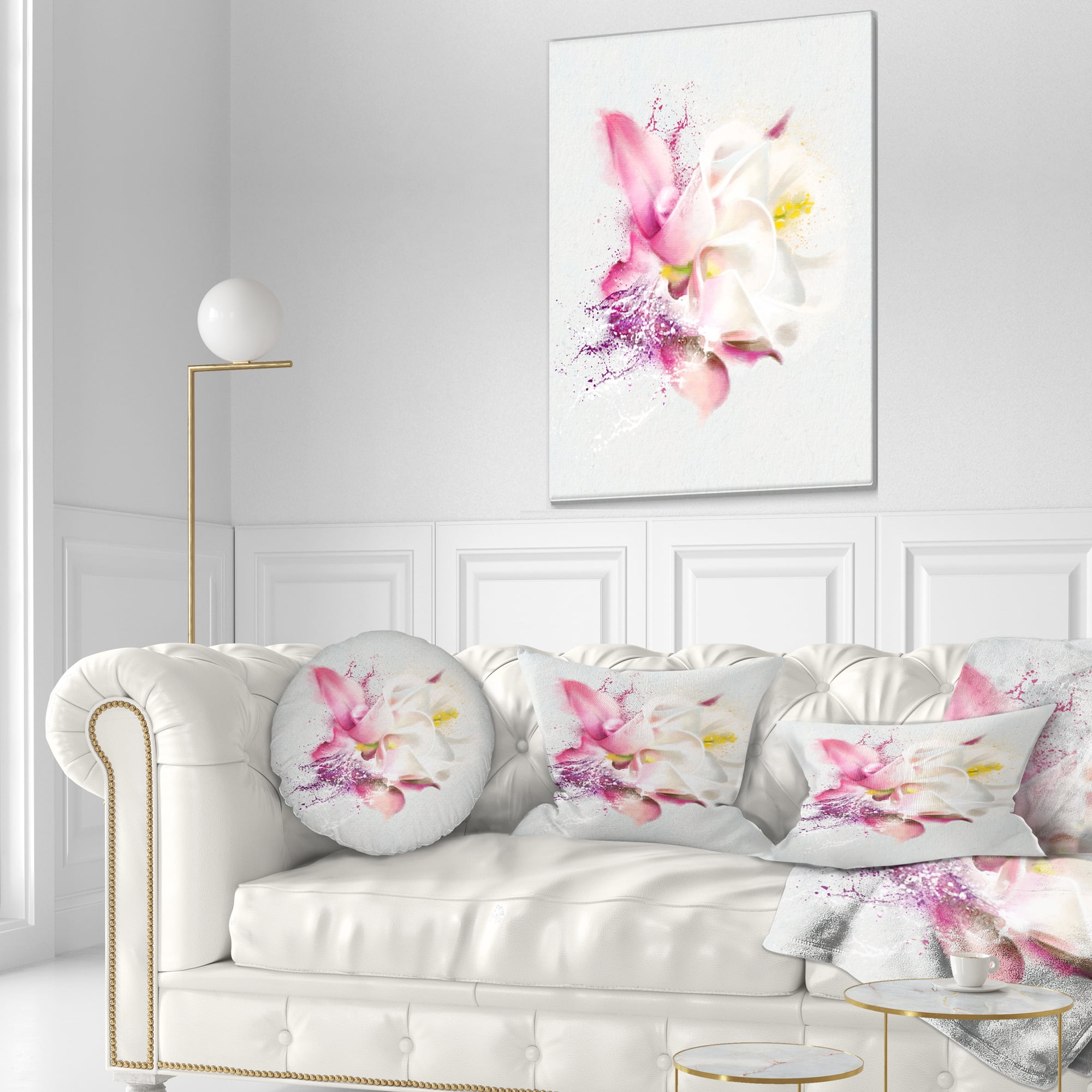 Designart Pink Rose Watercolor Illustration - Floral Throw Pillow - 12x20