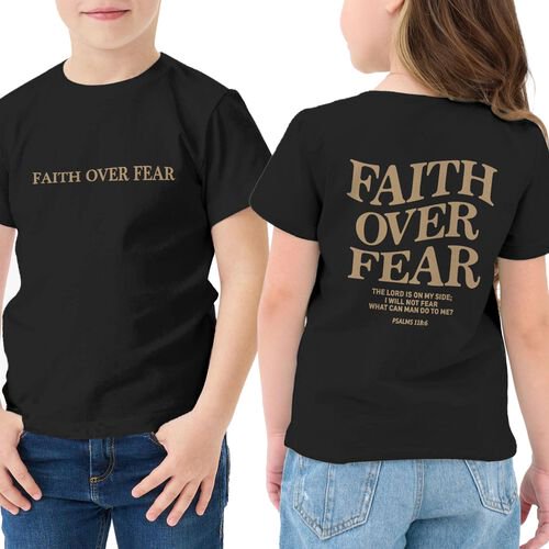 Christian Faith Over Fear Shirt for Youth Jesus Religious Shirts Oversized Graphic Tees Cotton fabric T-Shirt