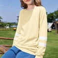 thumbnail image 3 of Dweltoz Girls Long Sleeve Shirts Striped Color Block Crewneck Tees Casual Loose Fit Tunic Tops Soft Pullover Sweatshirts Kids Big Girls Fall Back to School Clothes Size 2-13 Years,Beige, 3 of 6