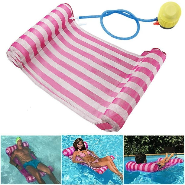 Water hammock lounge chair air mattress floating inflatable head and  footboard float bed pool hammock super light for adults and children 120kg  (pink) 