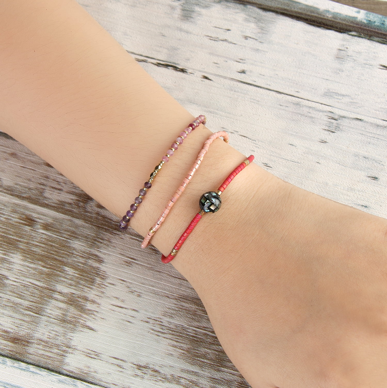 KELITCH Neue Freundschaftsarmbänder Gewebte Miyuki-Perlenarmbänder für Damen Armbänder Armreifen (Bunte O