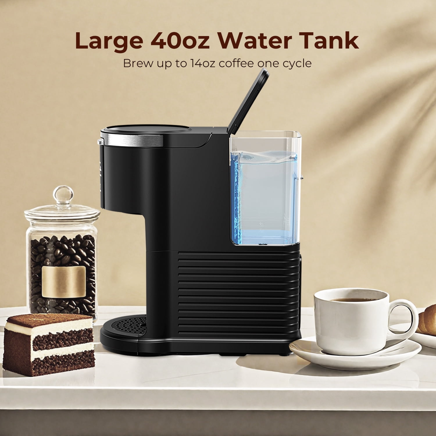 WAA Coffee Maker 2-in-1 Single Serve Coffee Brewer, Black