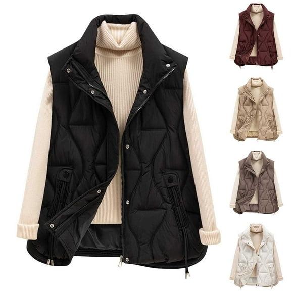 Qetyuw Veste Matelassée d'Hiver pour Femmes Sans Manches à Fermeture Éclair Complète Manteau en Duvet Léger Veste Décontractée avec Poches