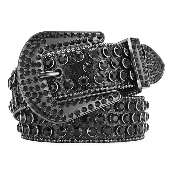 Nvzi Jeans Belt Shining Rhinestones Unisex Imitation Leather Belt Adjustable-105cm,Black