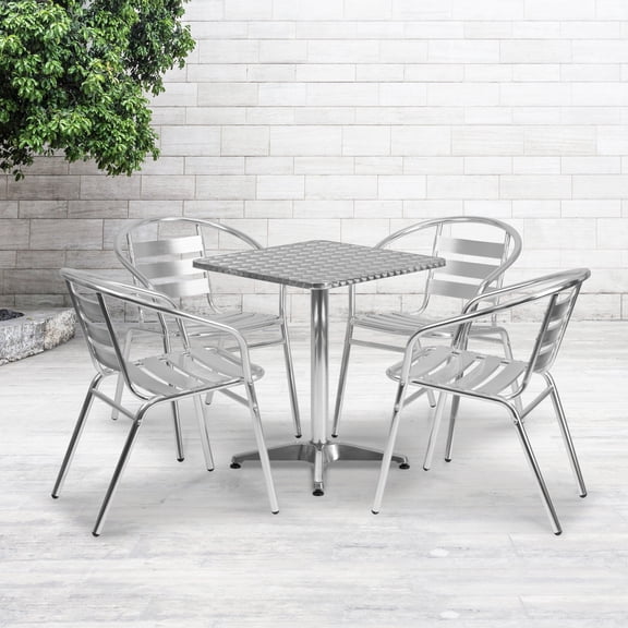 Emma   Oliver 23.5" Square Aluminum Table Set with 4 Slat Back Chairs