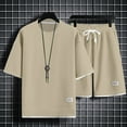 thumbnail image 2 of Mens Pajama Sets Casual Summer Short Sleeve Leisure Sports Suit Loose Shirt Shorts Suit Two Piece Khaki Nightwear S, 2 of 5