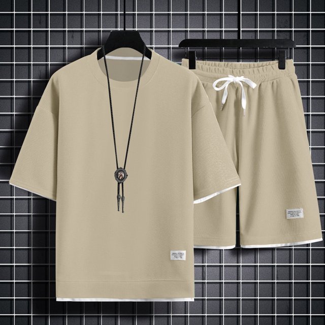 WILLBEST Traje Deportivo Informal de Manga Corta de Verano para Hombre, Traje de Dos Piezas con Camisa Holgada y Pantalones Cortos