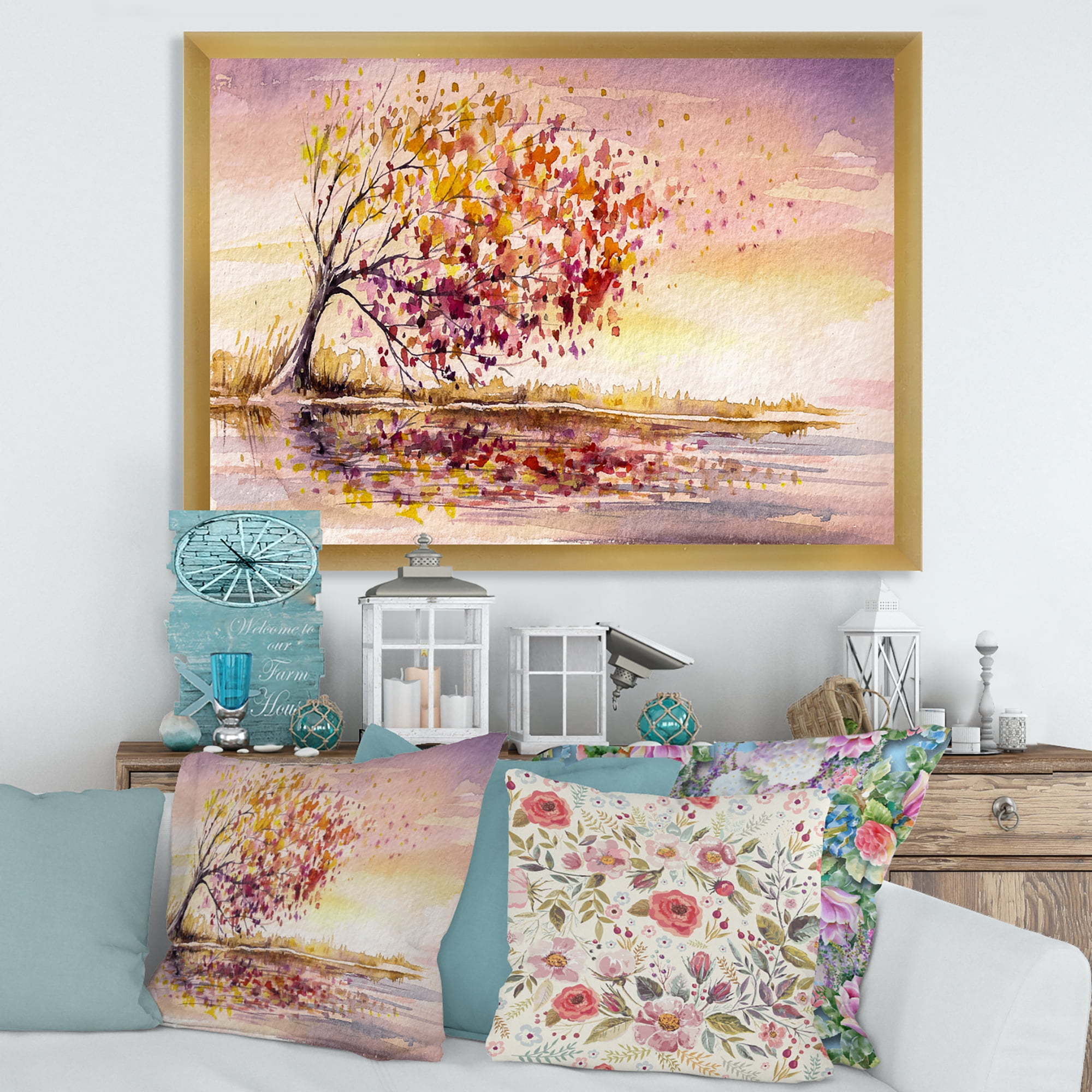 Designart 'Orange and Yellow Autumn Tree' Traditional Framed Art Print