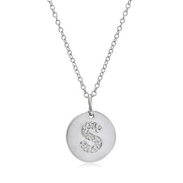 Amanda Rose Collection Sterling Silver Diamond Initial S Disc Pendant - Necklace