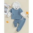thumbnail image 2 of Suealasg Toddler Baby Boys Fall Outfits 6M 1T 2T 3T 4T Kids Boys Contrast Color Hooded Long Sleeve Hoodies Sweatshirts and Long Pants 2 Piece Autumn Tracksuit Clothing for Little Boys, 2 of 9