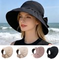 thumbnail image 2 of bestolf Summer Hat Wide Brim UV Protection Lightweight Vinyl Empty Top Sun Hat Face Shaping Sunshade Hat Sun Protection Headwear (Beige ), 2 of 8