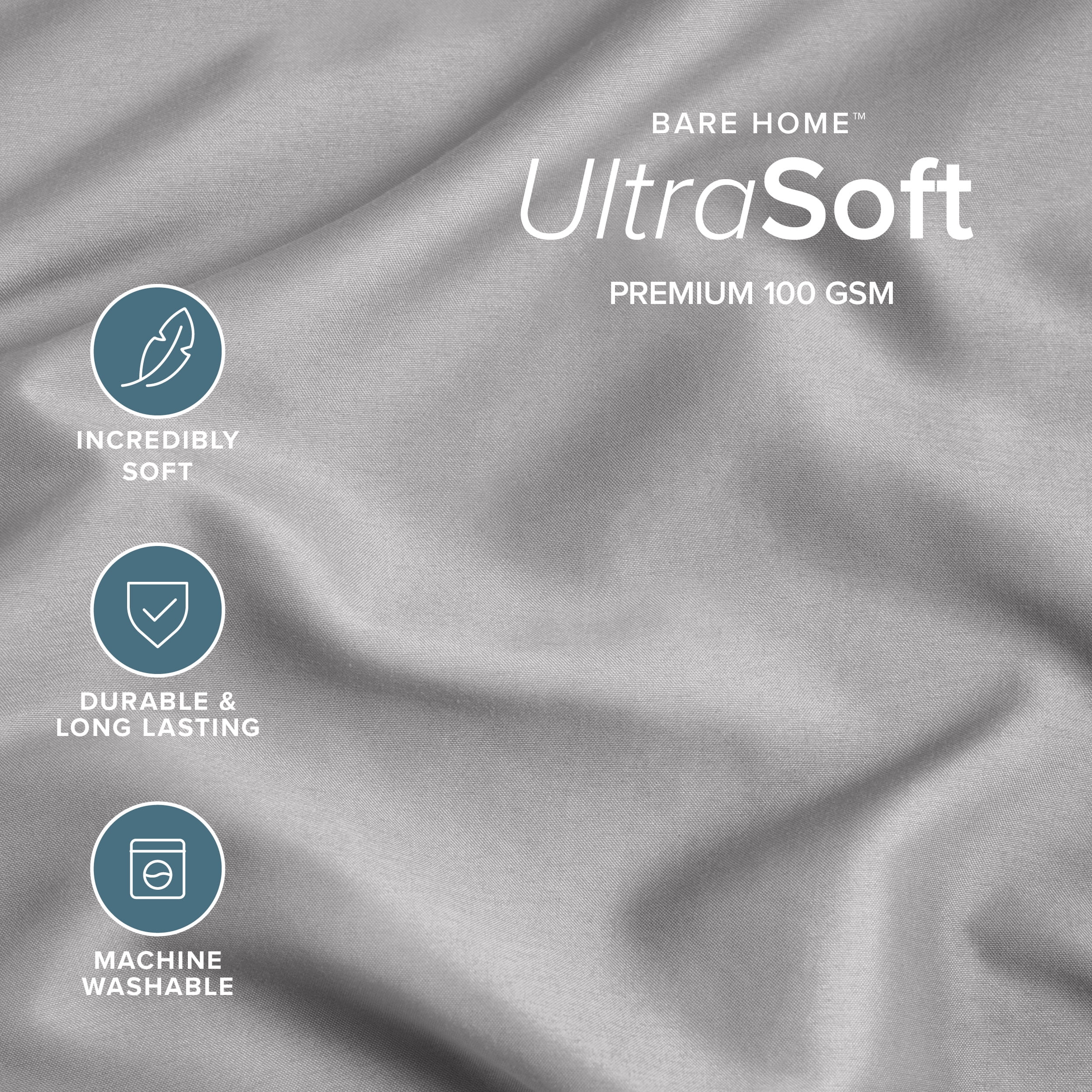 Bare Home Pillowcase Set - Envelope Closure - Premium 1800 Collection - Double Brushed - Ultra Soft - King Size 20x36, Light Gray, 2 Count