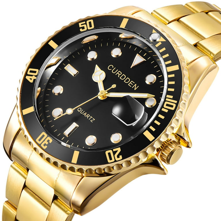 Steady Deal of The Day Prime Today Curdde Men Fashion Military Stainless Steel Date Sport Quartz Analog Wrist Watch Gold