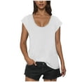 thumbnail image 2 of HBYJLZYG Slim Fashion Women's Casual Solid Color Short Sleeve Round-Neck Blouses Shirts, 2 of 7