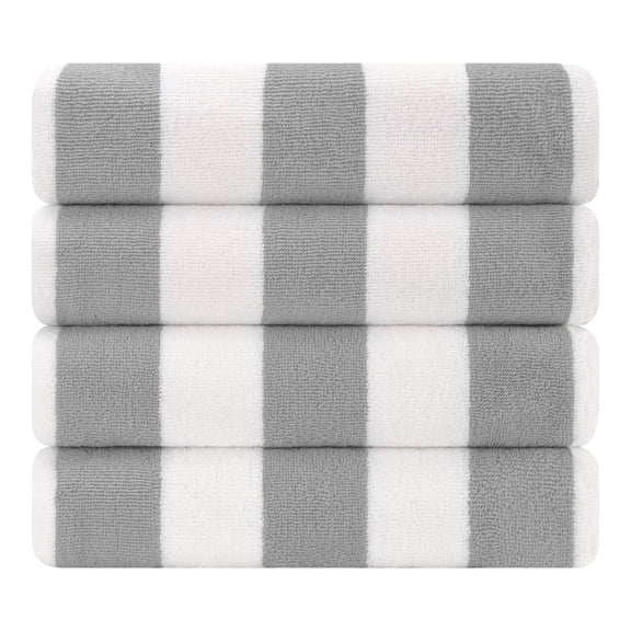 Cotton Paradise, Cabana Stripe Beach Towels 4 Packed, 100 % Cotton Extra Large Pool Towels, Oversized Swim Towels, Soft Absorbent Quick Dry, Light Gray