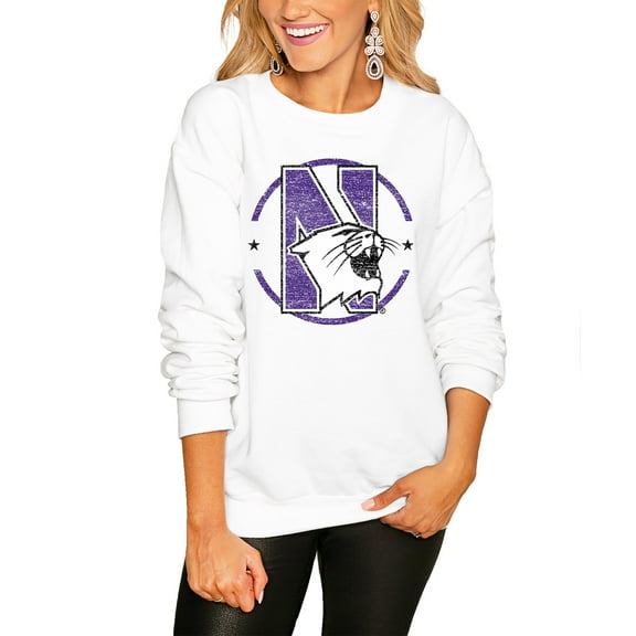 Women's Gameday Couture White Northwestern Wildcats End Zone Oversized Sweatshirt