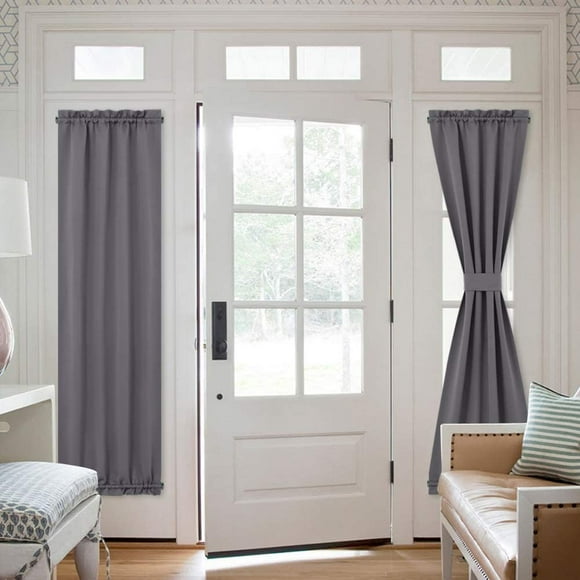 Blackout Front Door Curtain, Grey Curtains Thermal Insulated Sidelight French Door Privacy Panels for Window/Living Room/Sliding Door (25W by 72L inches, 1 Panel)