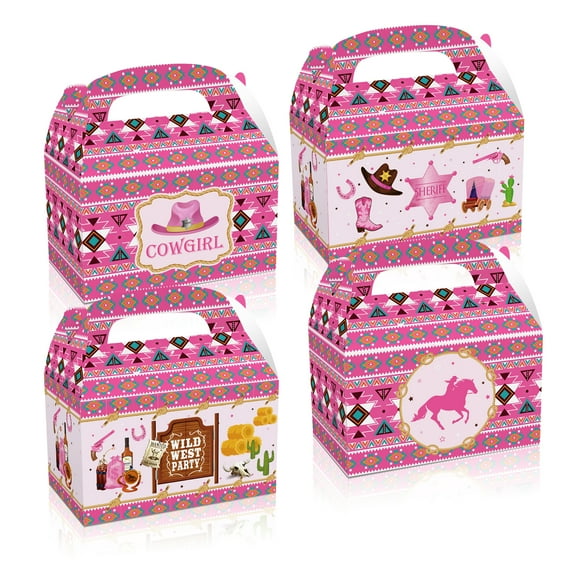 Partystadl Western Cowgirl Gift Boxes, Blue-Green, Diamond Check, 24 Count