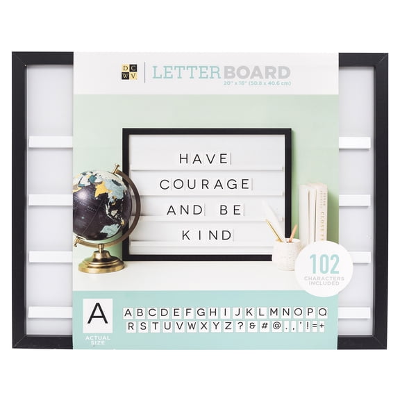 DCWV Sliding Letterboard 20"X16"-Black W/White Tiles