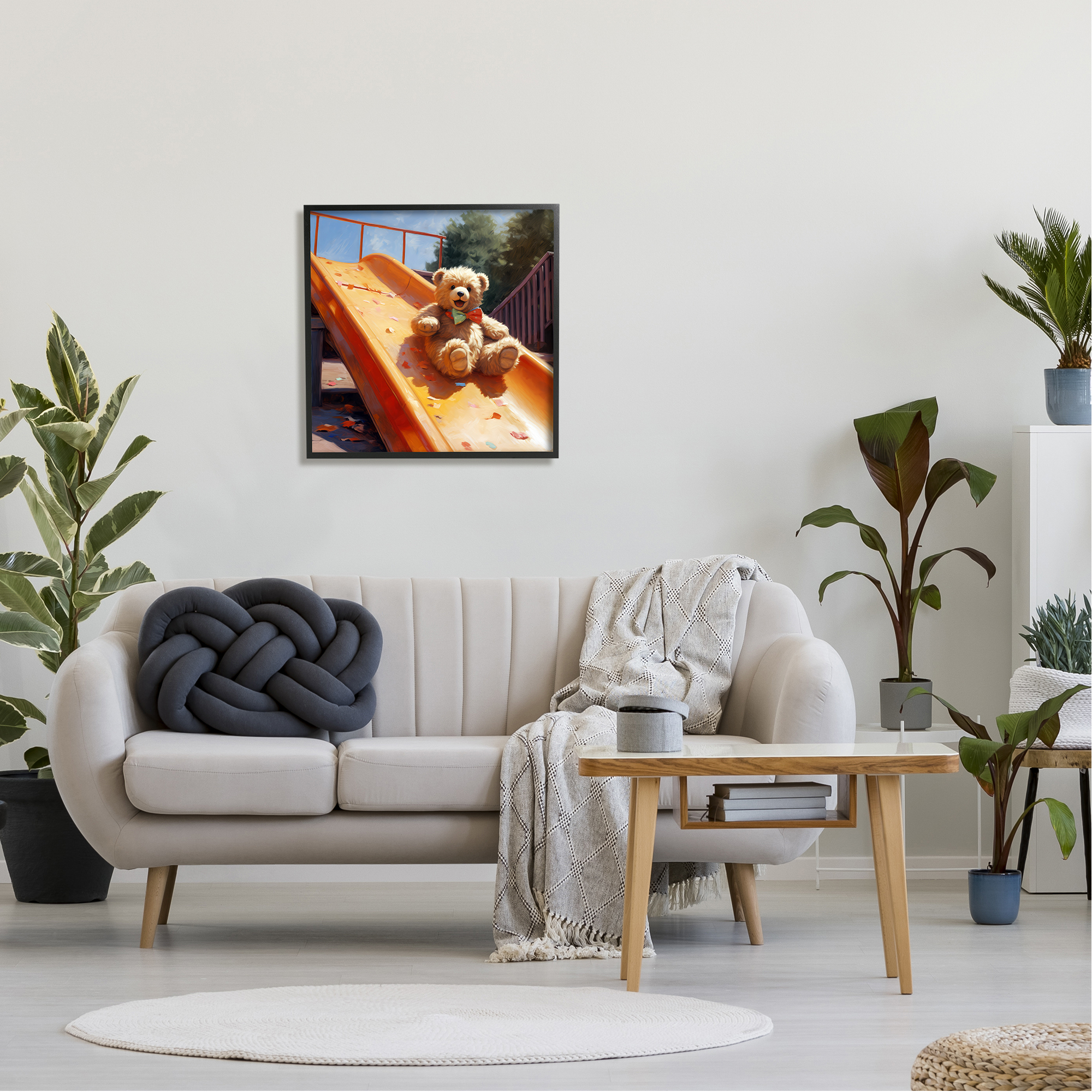 Stupell Industries Teddy Bear on Slide Animals & Insects Painting Black Framed Art Print Wall Art, 24 x 24