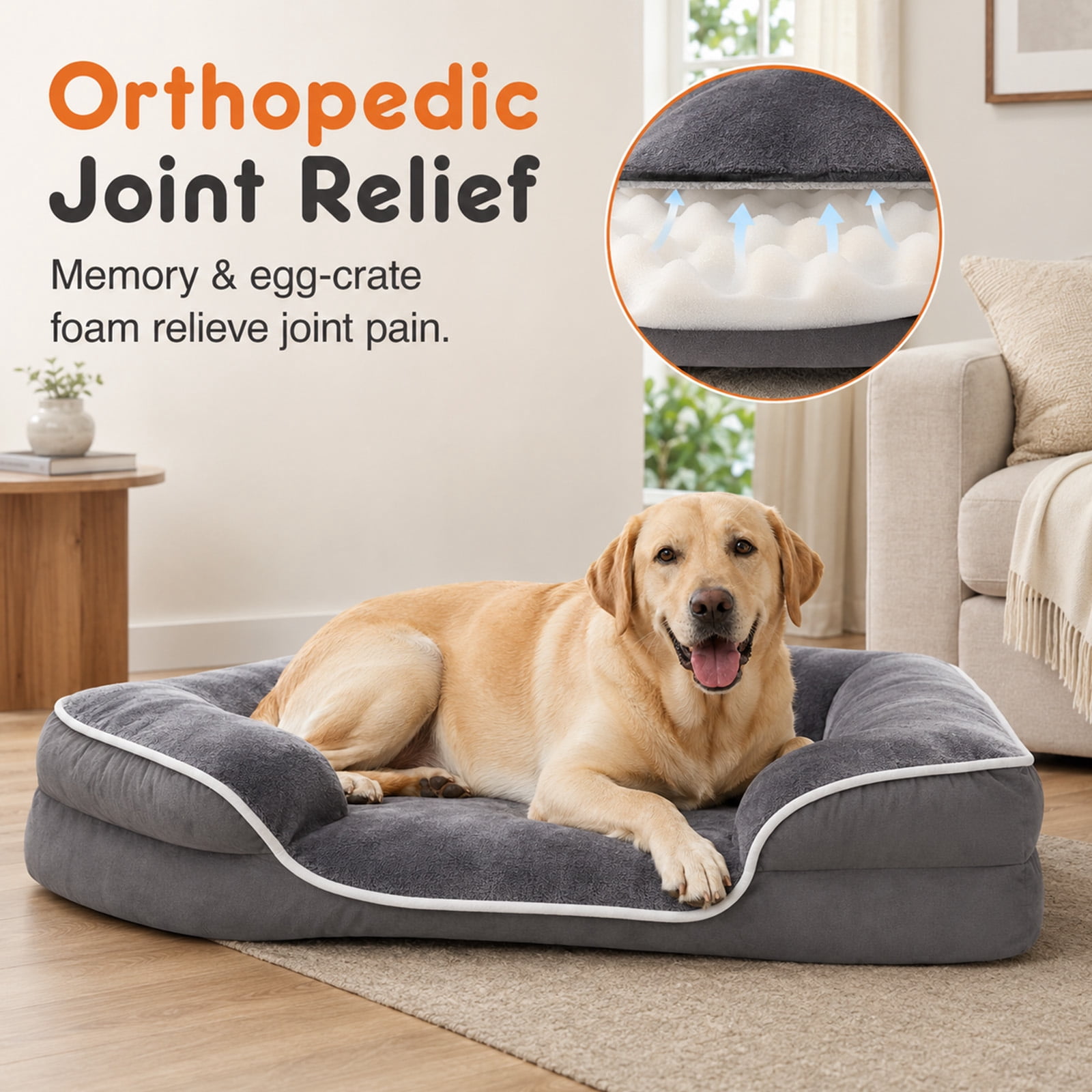 Alvantor L/XL Orthopedic Dog Bed for Extra Large Dogs & Cats with Washable Removable Cover Non-Slip Base Waterproof Liner, Pet Bed with Sides