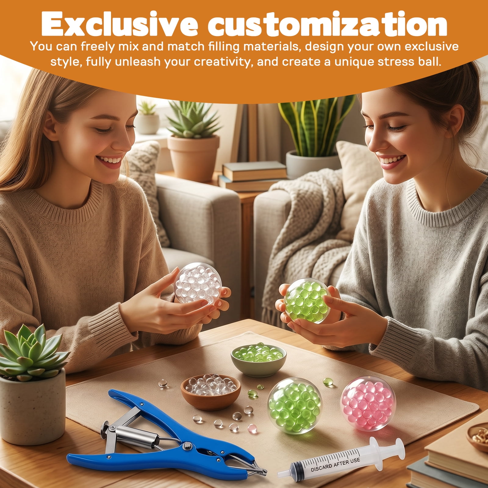 Austok DIY Stress Ball Making Kit Portable Empty Squeeze Ball DIY Kit with Vacuum Tool Cable Tie Filler Bead Expander Tool for Home Office Adult