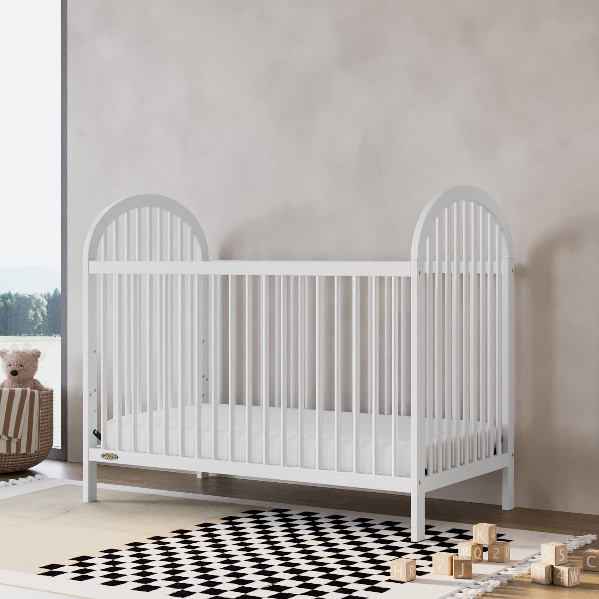 Graco Olivia 3-in-1 Convertible Crib and Premium Crib & Toddler Mattress Bundle, White
