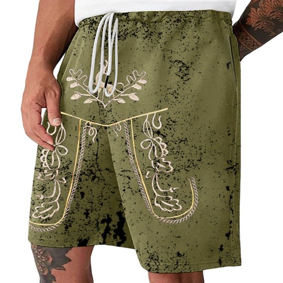 Men's Shorts Men's Oktoberfest Print Distressed Casual Shorts for Festival Celebration and Casual Wear Army Green L