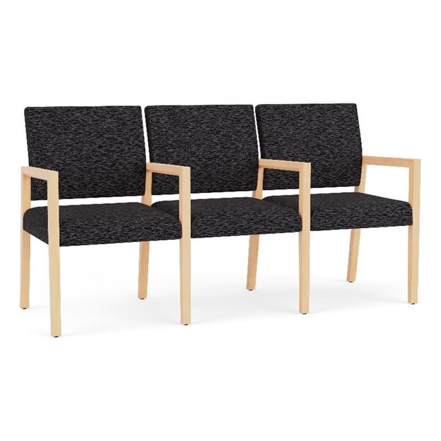 Pemberly Row Waiting Reception 3 Seat Tandem Seating Wood Frame in Black