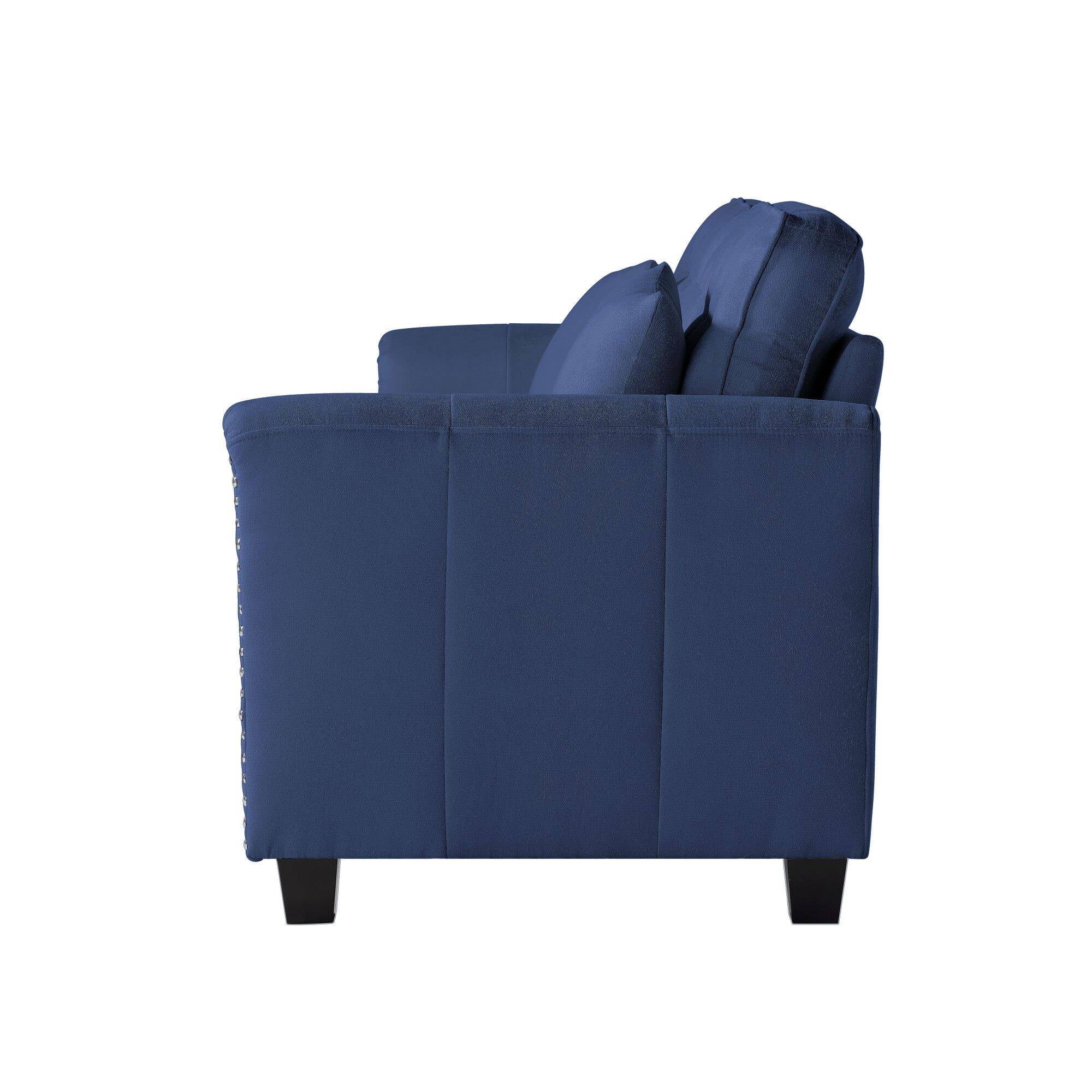 Modern 3 Seat Classic Modern Sofa with 2 Pillows, Tufted Upholsteres Couch with Rolled Arms and Nailhead Trim for Living Room, Apartment, Black