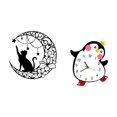 thumbnail image 5 of CoudarTitie Moonlit Cat and Penguin Whimsy Black Metal Art Sculpture with Wooden Clock for Bedroom Wall Decor and Cat Lover Gift Multifunctional, 5 of 8