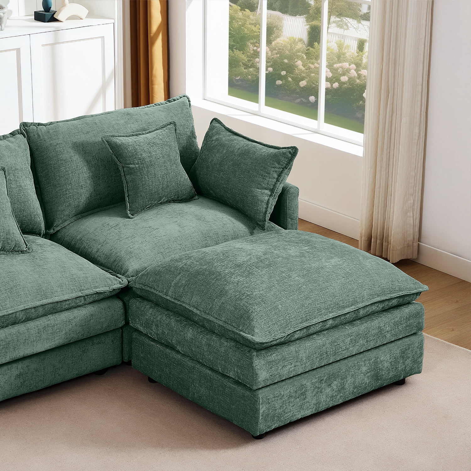 MOONMISS Modular L Shaped Sectional Sofa with Ottoman Chenille 3 Seat Comfy Cloud Couches