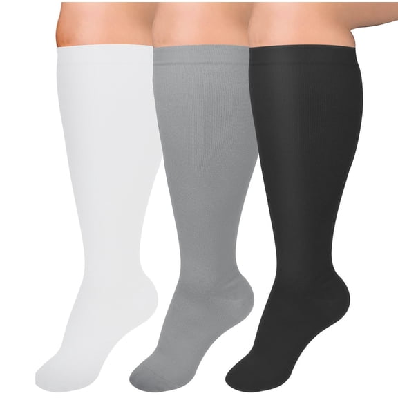 3pcs Plus Size Compression Socks for Women Extra Wide Calf Knee High Support Socks for Circulation，3XL-Style 14