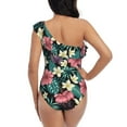thumbnail image 5 of Haiem Green Tropical Leaves Women's One Piece Swimsuits Tummy Control One Shoulder Bathing Suits Ruffle Swimwear-XX-Large, 5 of 8