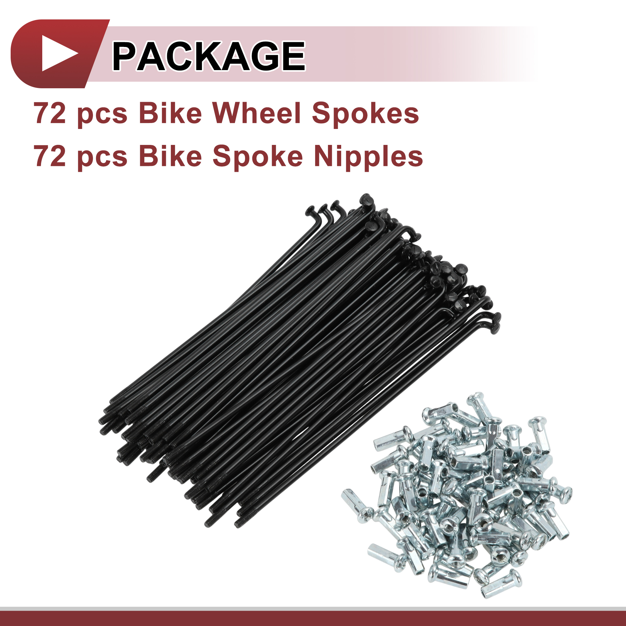 Unique Bargains 72Pcs 12G Bicycle Spokes Bike Wheel Spokes Carbon Steel Black 5"