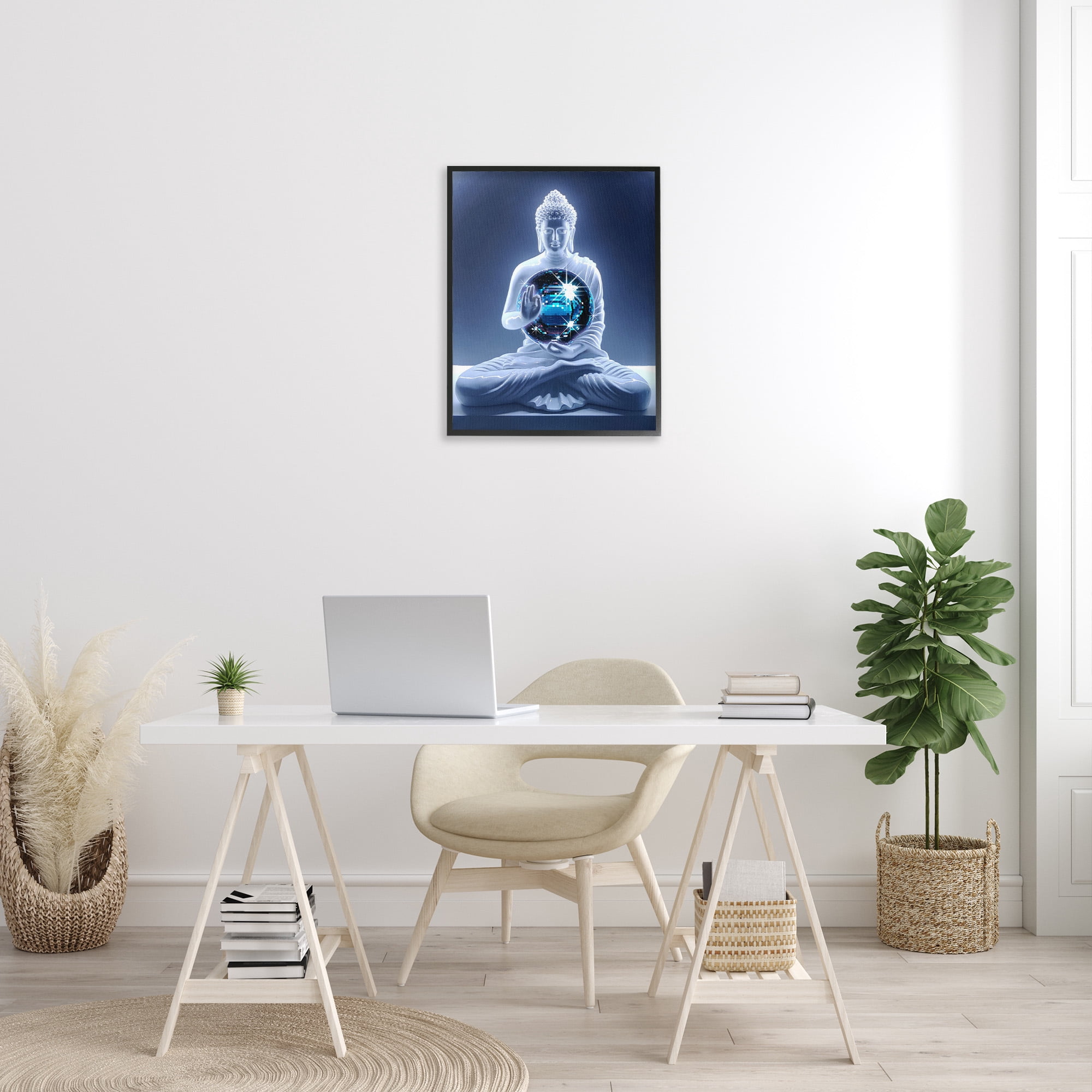 Stupell Industries Buddha with Disco Ball Novelty Painting Black Framed Art Print Wall Art, 24 x 30
