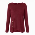 thumbnail image 6 of Towmus Long Sleeve Shirts for Women Fall Clothes Tunic Tops Loose Fit Dressy Crewneck Pullover Sweaters with Button Cross Hem, Wine, M, 6 of 6
