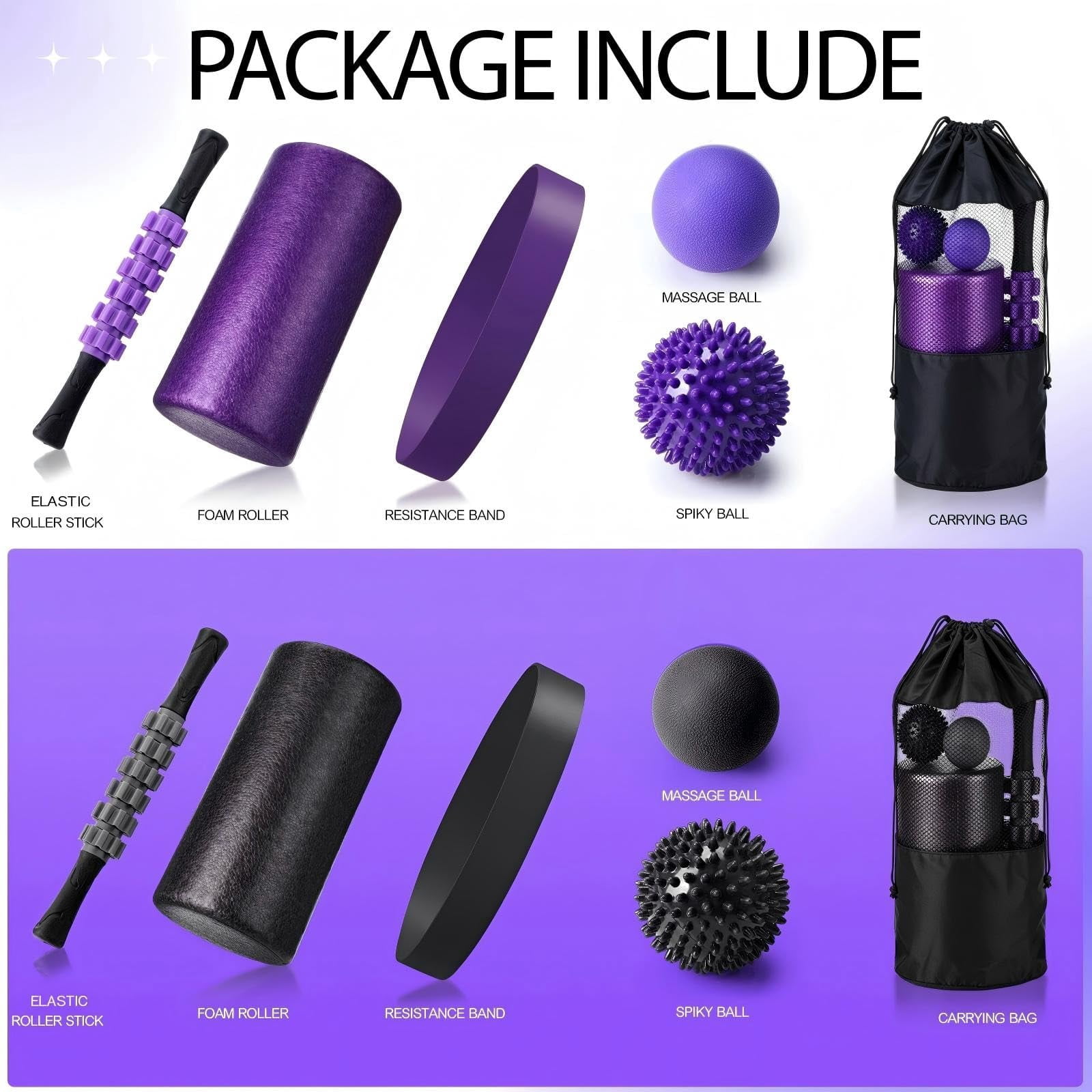 12 Foam Roller Set - 6 In 1 Deep Kit Includes  Massage Ball Stick Fasciitis Stretch Strap & Bag For Body Physical Exercise 2
