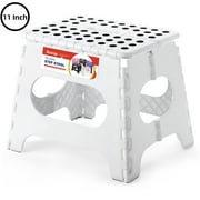 ACSTEP Step Stool 11 Inch,Tall Kids Folding Step Stool, Plastic Step Stools with Non-Slip Surface,White