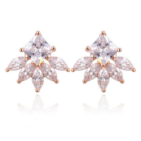 18k Rose Stud - 18K Gold Plated Princess and Marquise Cut Fancy Stud Earrings Rose Gold