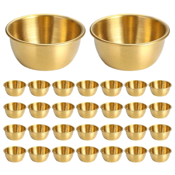 30 Pcs Stainless Steel Dipping Bowls, Mini Sauce Bowls, 2.4 in / 6 cm Gold Seasoning Dishes Set, 2.1 fl oz 60 ml Sauce Dishes, Longevity & Stackable for Kitchen, Restaurant Use