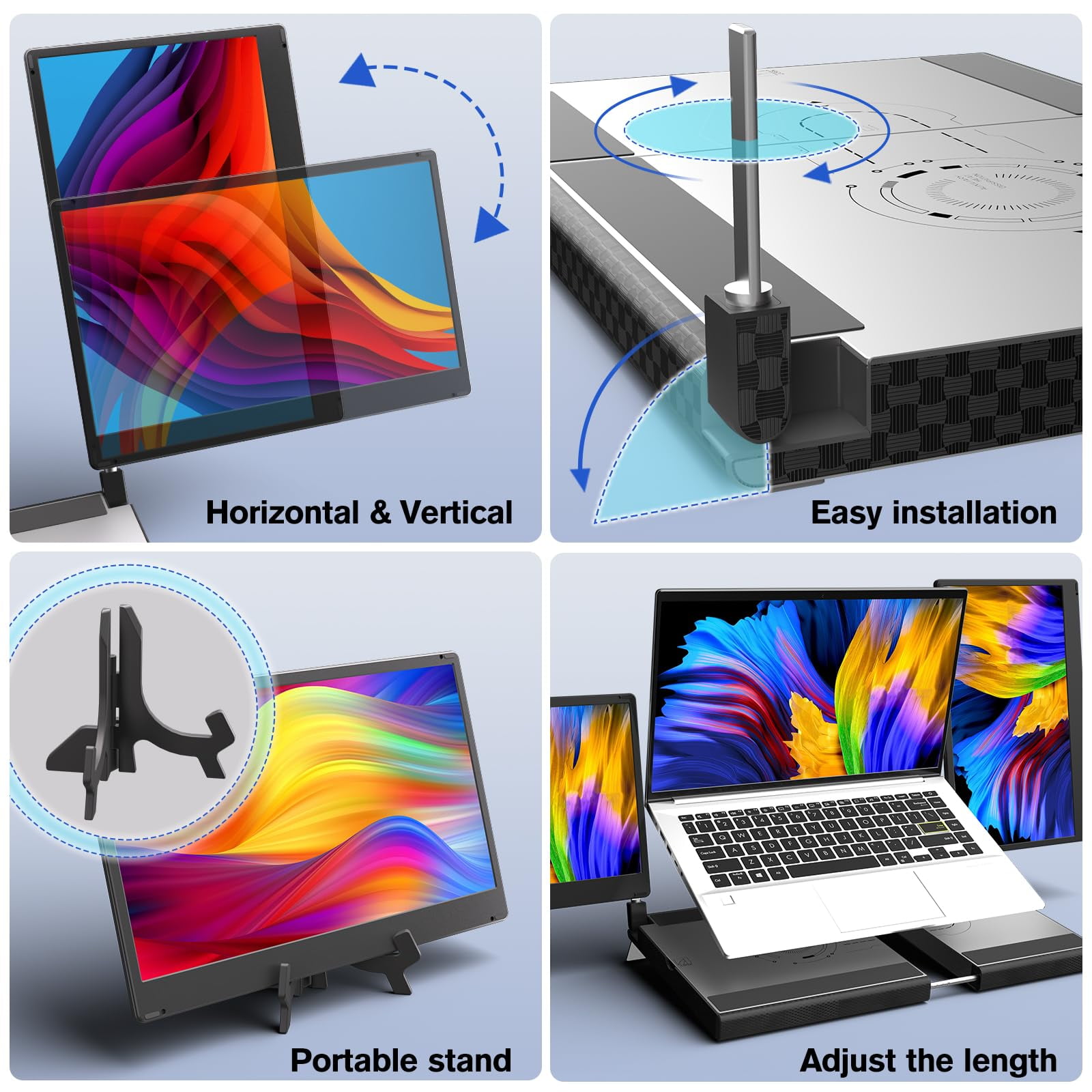 FORKA Laptop Screen Extender Portable - 14" Monitor IPS FHD 1080P HDMI USB-C Triple Detachable Display for 12-17.3 Inch Laptops Compatible with Windows Mac Chrome Surface Metal Base Travel Work Setup