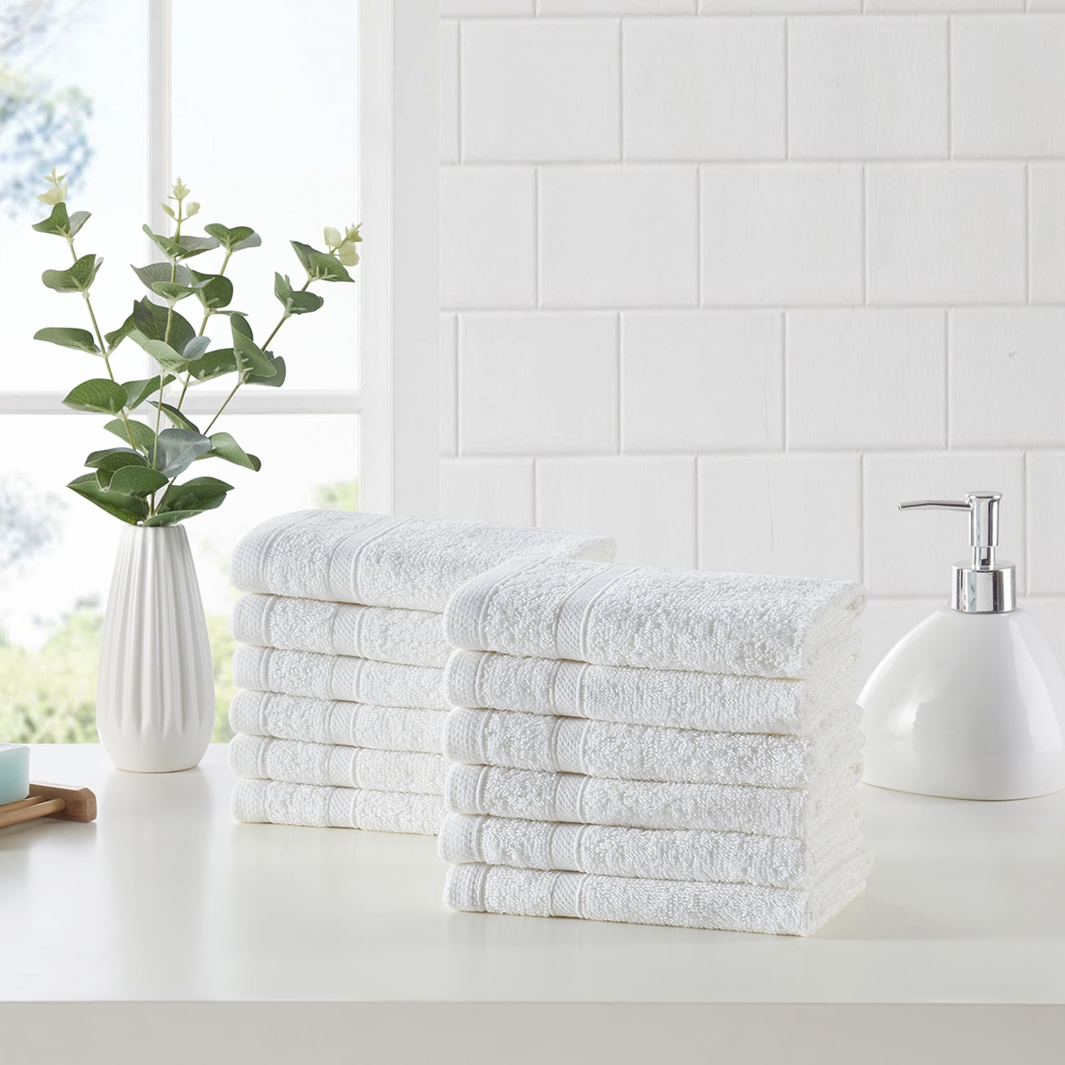 Clorox Bleach Friendly 12 Piece Washcloth Set, 12 x 12, White