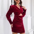 thumbnail image 4 of Vestido de manga larga para mujer, vestido plisado de terciopelo, vestido plisado de terciopelo abullonado, vestido plisado para mujer, artesanía superior, 4 of 6
