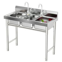 3 Compartment Utility Sink, 39" L x 18" W x 35.8" D Free Standing Triple Bowl Kitchen Sink with Cold and Hot Water Faucet, Commercial Stainless Steel Bowl for Kitchens, Garage, Laundry